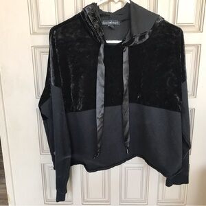 Derek Heart Hoodie SzL Velour/Cotton Contrast Ribbon Drawstring Cropped Lt Weigh